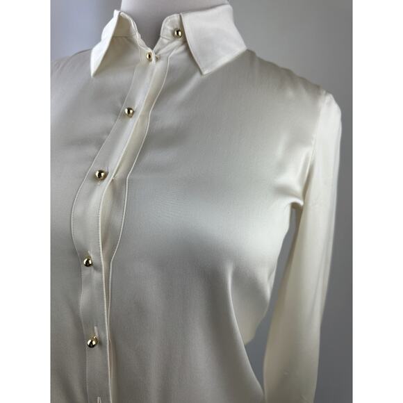 Ravella Luxury Silk Milano Button-Up Blouse LS Pearl White Gold Buttons Small 4 - Picture 5 of 16